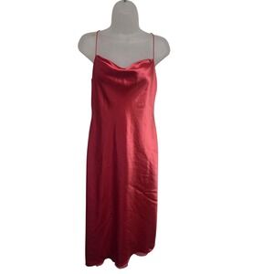 Vintage 90s Jones New York‎ Dress Women's Size 10 Red 100% Silk Cowl Neck Midi